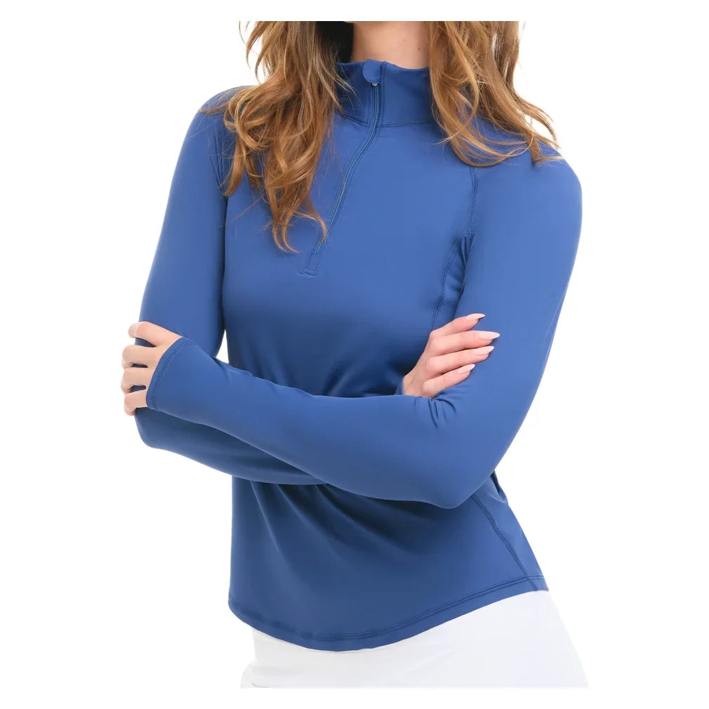 Women's Mock Zip Long Sleeve Tennis Top Navy, BloqUV, Tennis Express, 3100-NVYF26-3
