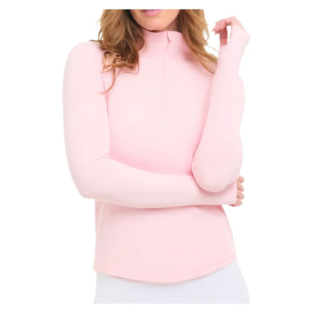 Women's Mock Zip Long Sleeve Tennis Top Tickle Me Pink, BloqUV, Tennis Express, 3100-TMPF26-4