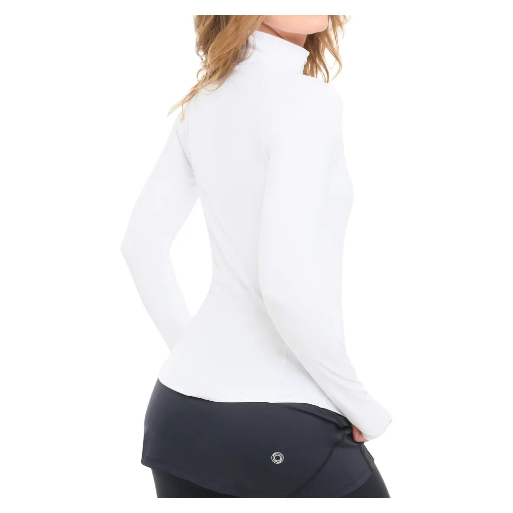 Women's Mock Zip Long Sleeve Tennis Top White, BloqUV, Tennis Express, 3100-WHTF26-2