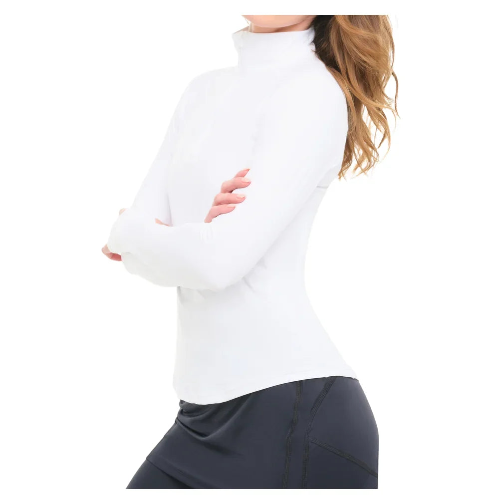 Women's Mock Zip Long Sleeve Tennis Top White, BloqUV, Tennis Express, 3100-WHTF26-3