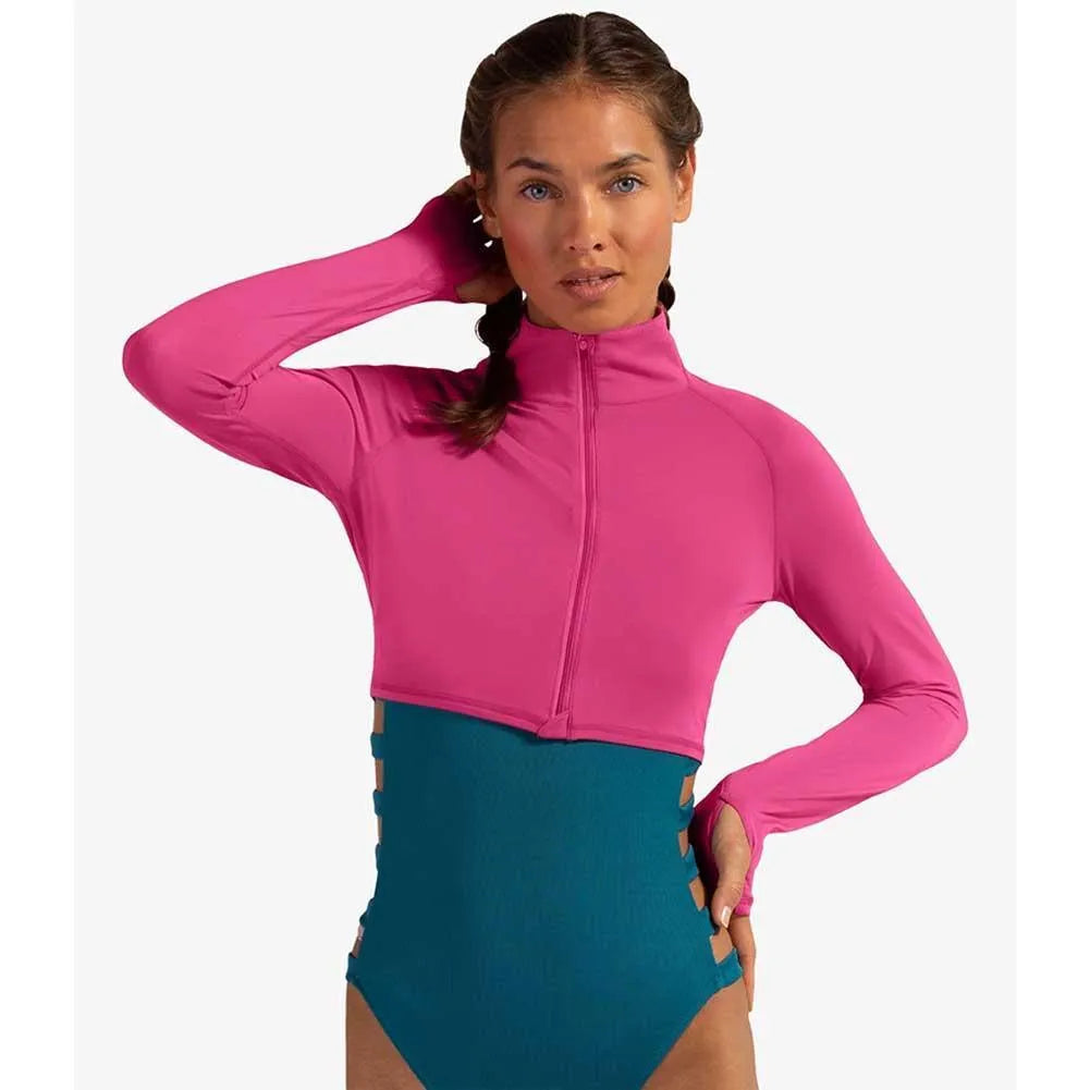 Women's Full Zip Tennis Crop Top-Apparel-BloqUV-4010-H21-M3-Tennis Express