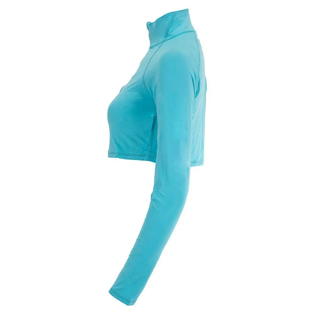 Women's Full Zip Tennis Crop Top-Apparel-BloqUV-4010-H21_trquise-3-Tennis Express
