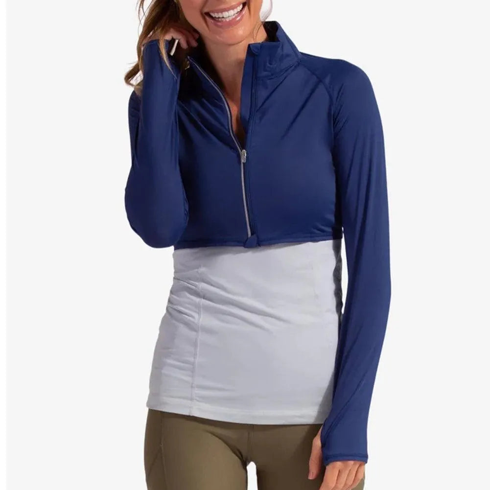 Women's Full Zip Tennis Crop Top-Apparel-BloqUV-4010-Navy-Tennis Express