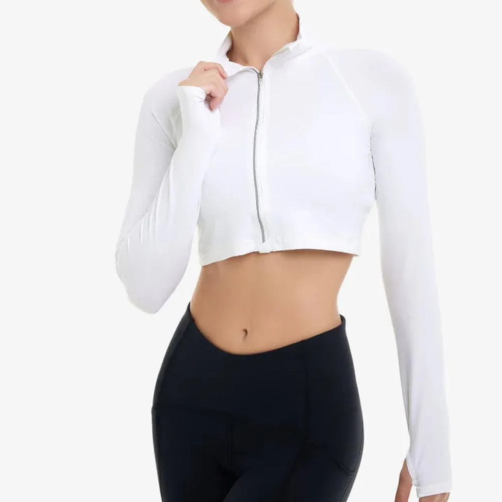 Women's Full Zip Tennis Crop Top-Apparel-BloqUV-4010-White-1-Tennis Express