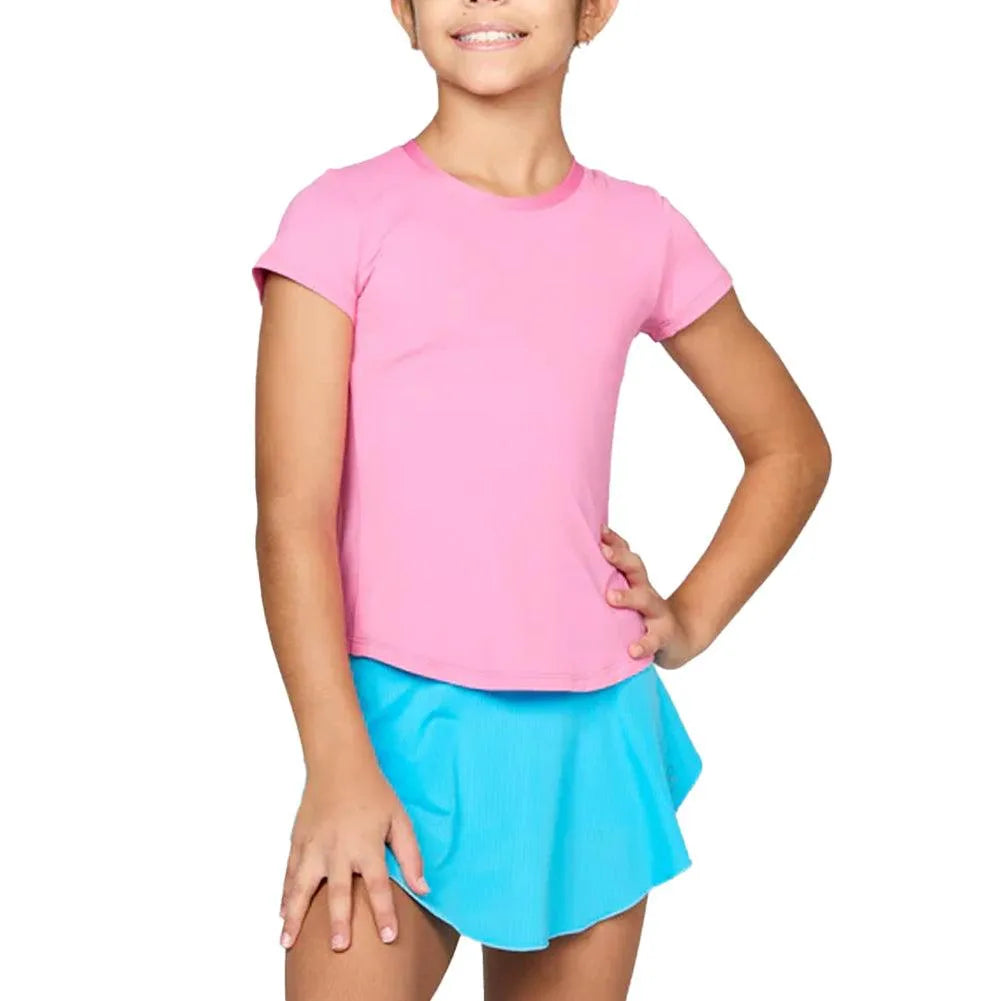 Girls' UV Short Sleeve Tennis Top-Apparel-Sofibella-4057-S24-Rose-Tennis Express