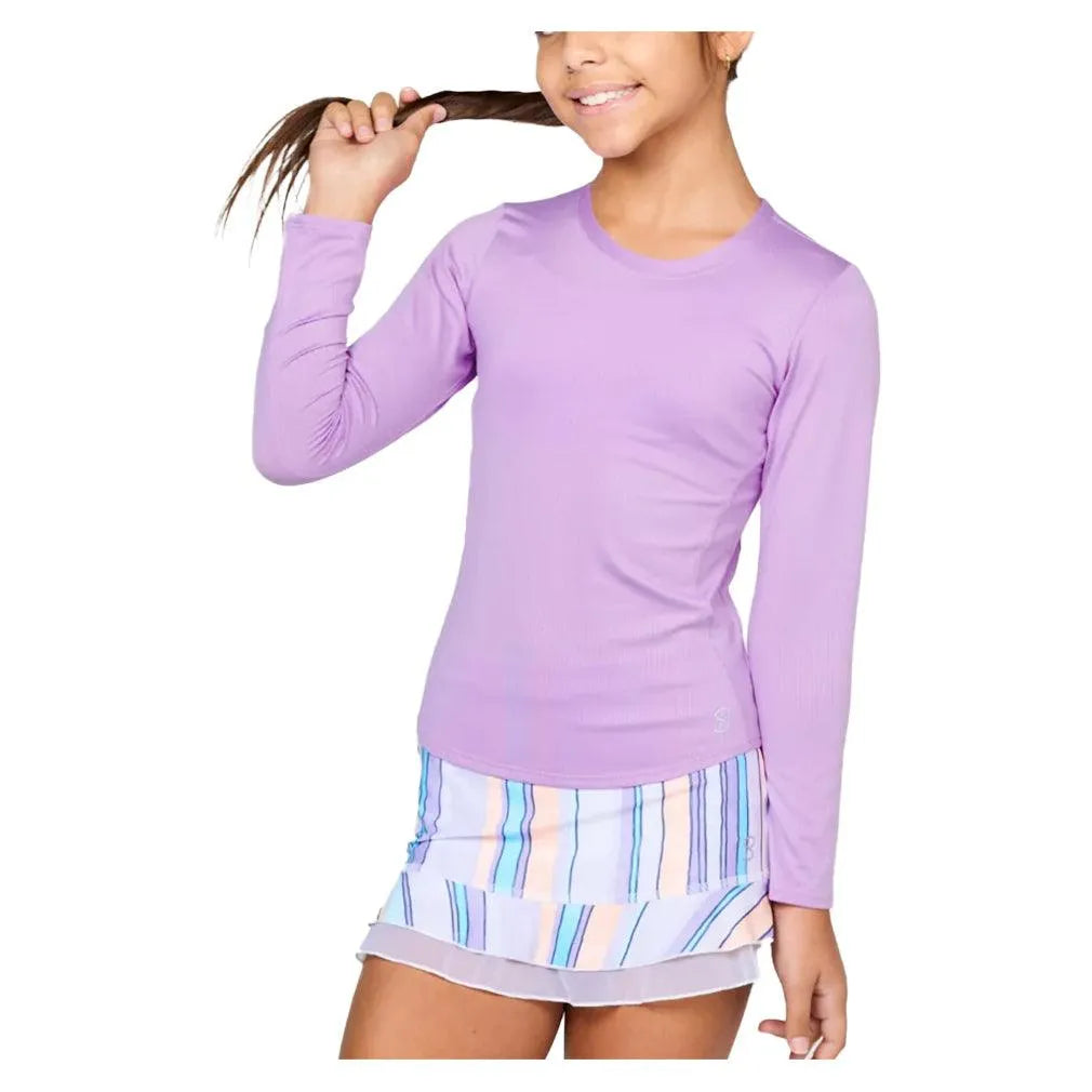 Girls' Long Sleeve Tennis Top-Apparel-Sofibella-4058-S25-lav-1-Tennis Express