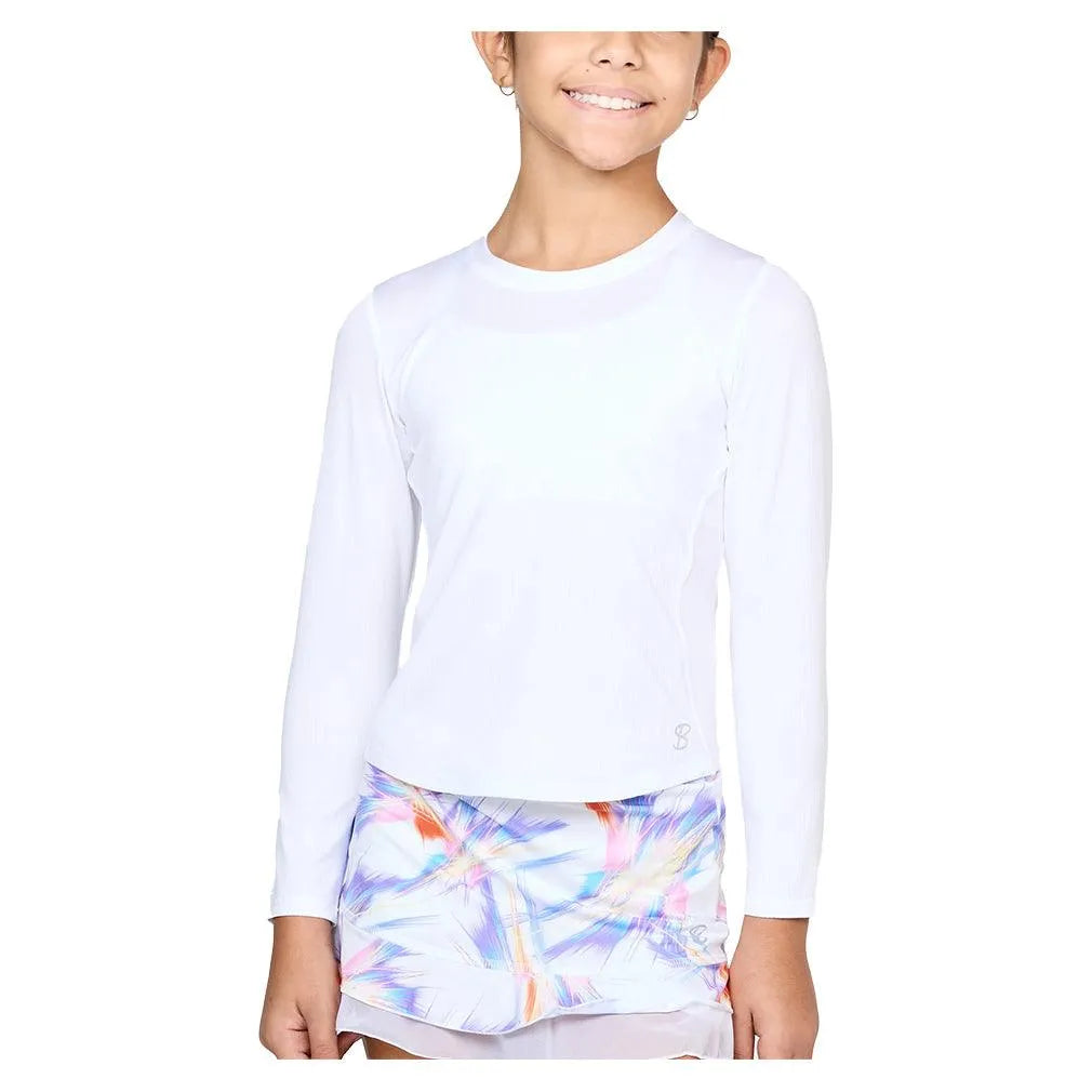 Girls' Long Sleeve Tennis Top-Apparel-Sofibella-4058-S25-wt-1-Tennis Express