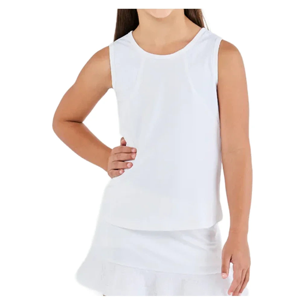Girls' White Lotus Tennis Tank,Apparel,Sofibella,White,2XS,Tennis Express,4062WLO-WHT