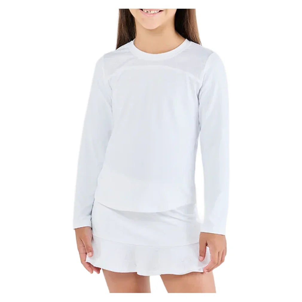 Girls' White Lotus Long Sleeve Tennis Top,Apparel,Sofibella,White,2XS,Tennis Express,4063WLO-WHT
