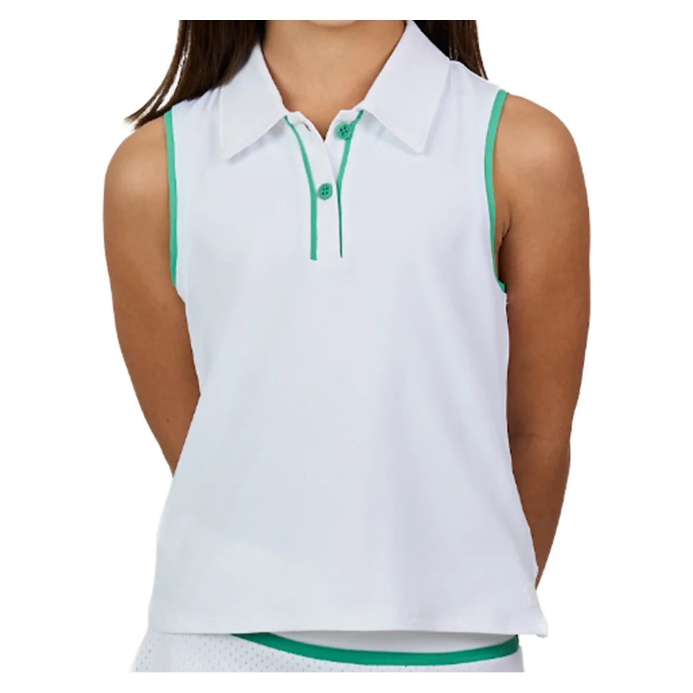 Girls' Sleeveless Tennis Polo White,Apparel,Sofibella,White,XS,Tennis Express,4089ALW-WHT