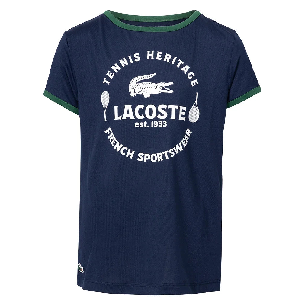Girls' Sport Jersey Ringer Tee Navy,Apparel,Lacoste,Navy,8A,Tennis Express,447592-UGW