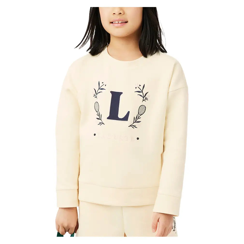 Girls' Spacer Knit Oversized Tennis Crew Beige-Apparel-Lacoste-447624-S7G-3-Tennis Express