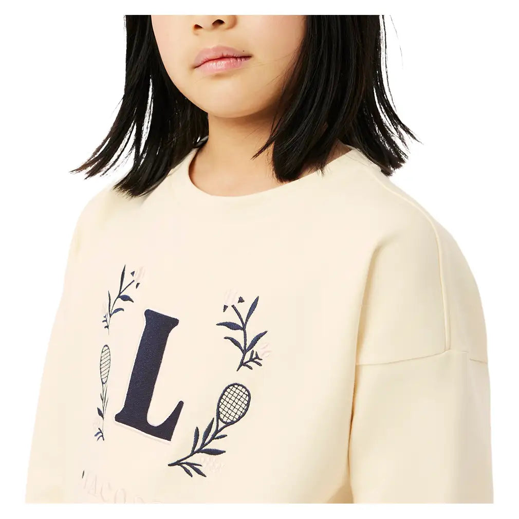 Girls' Spacer Knit Oversized Tennis Crew Beige-Apparel-Lacoste-447624-S7G-6-Tennis Express