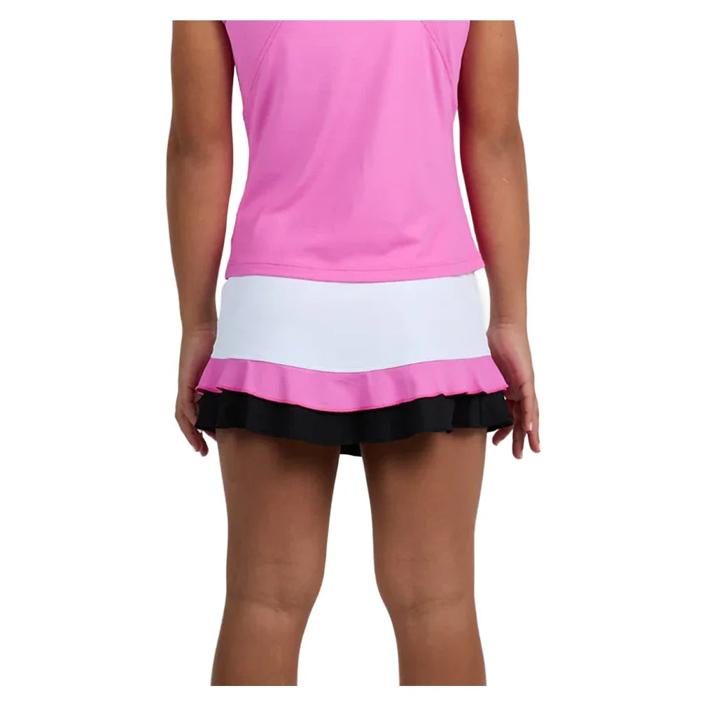 Girls' Pinkology Tennis Skort White and Super Pink-Apparel-Sofibella-4614PIN-WHT-1-Tennis Express