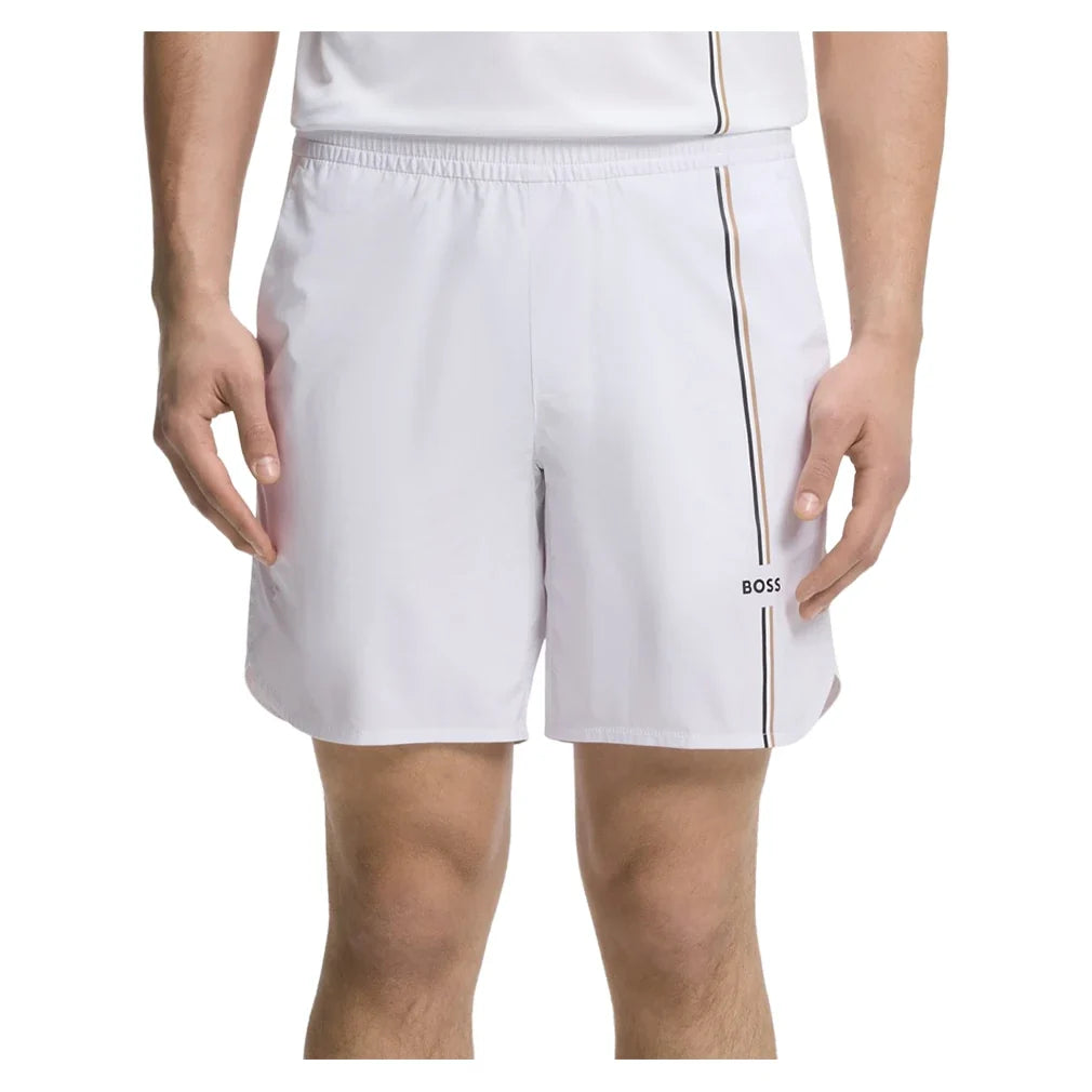 Men's TOC Game 8 Inch Tennis Shorts White,Apparel,Hugo Boss,White,S,Tennis Express,50561530-100F26