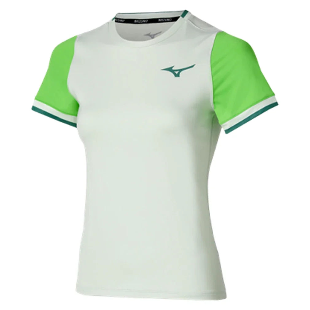 Women's Printed Tennis Tee Phantom Green-Apparel-Mizuno-650027-4F4F-Tennis Express