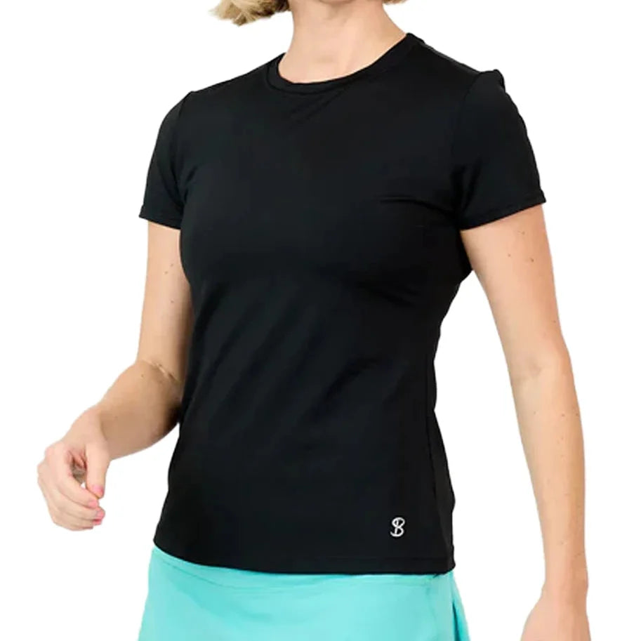 Women's Short Sleeve Tennis Top,Apparel,Sofibella,Black,XS,Tennis Express,7012-B