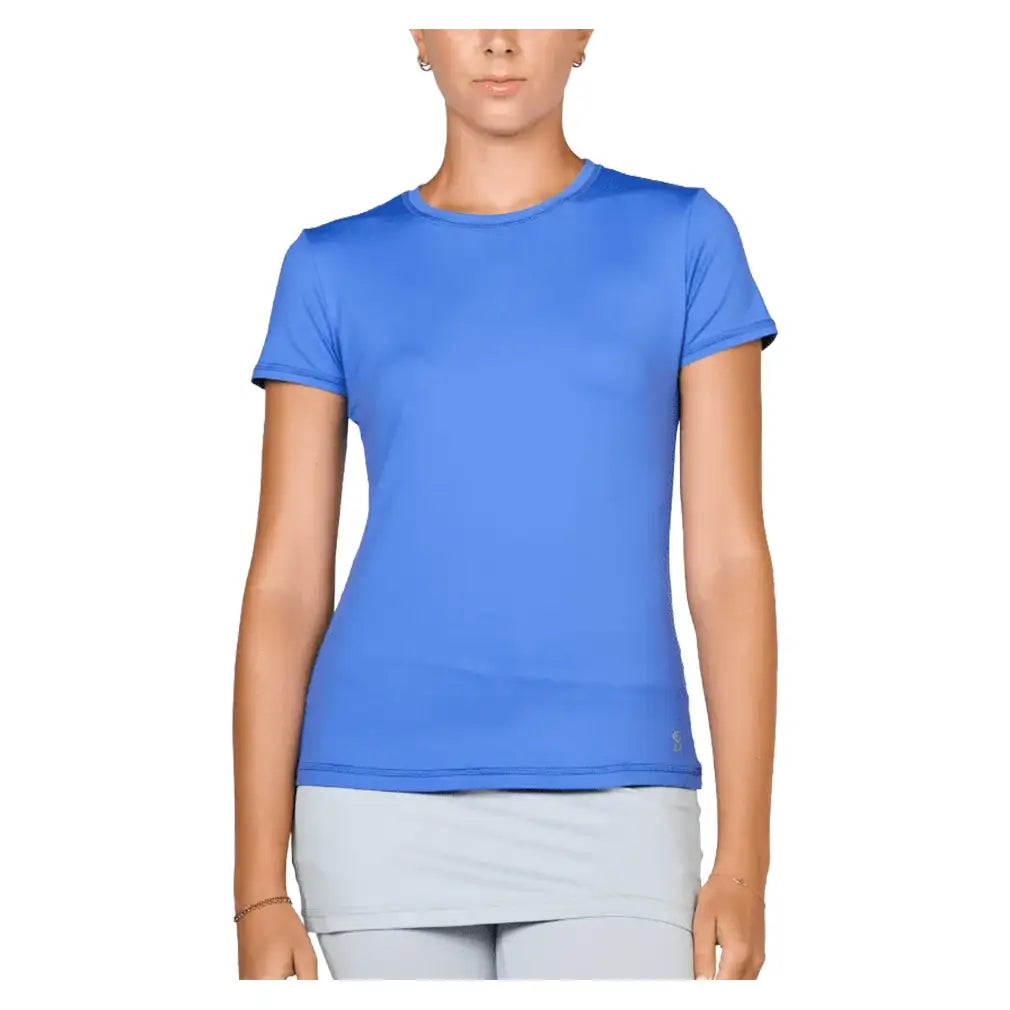 Women's UV Short Sleeve Tennis Top,Apparel,Sofibella,Valley Blue,XS,Tennis Express,7012-BBB-valblu-3