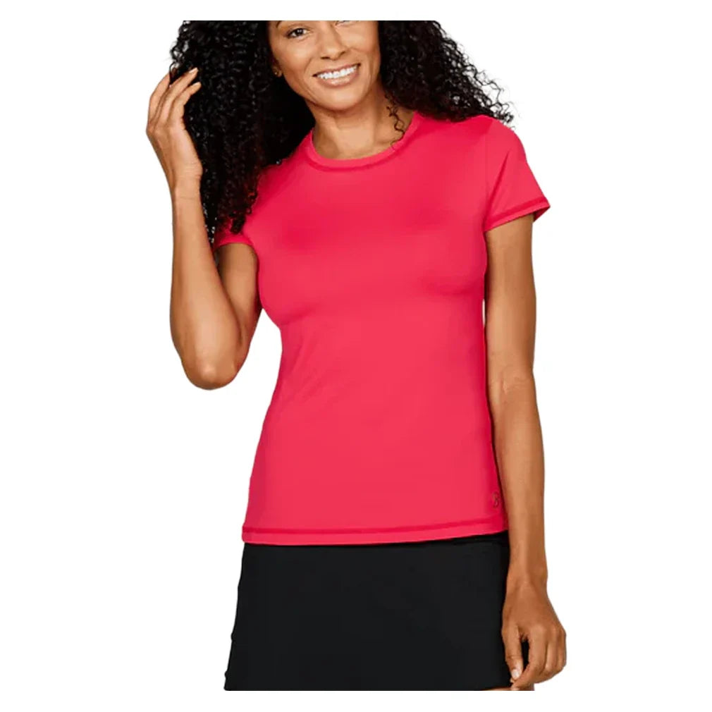 Women's UV Short Sleeve Tennis Top,Apparel,Sofibella,Red,XS,Tennis Express,7012-Red