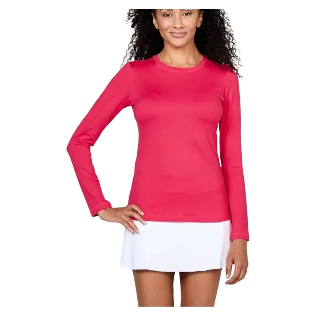 Women's UV Long Sleeve Tennis Top-Apparel-Sofibella-7013-BB-Red-Tennis Express