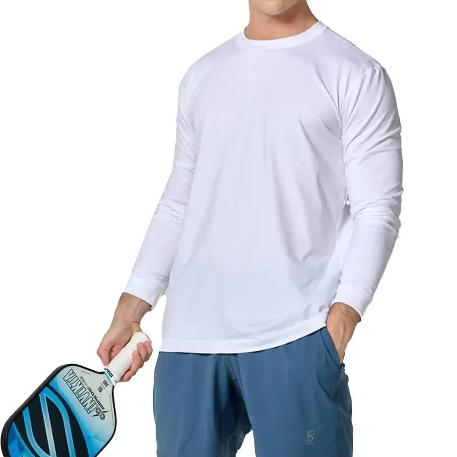 Men's SB Sport Classic Fit Long Sleeve Tennis Crew White-Apparel-Sofibella-8016WHT-B-Tennis Express