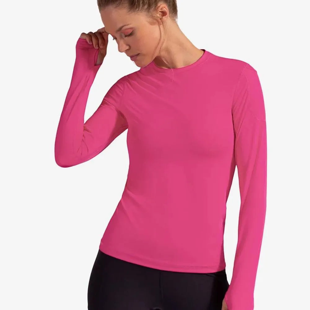 Women's 24/7 Long Sleeve Tennis Crew-Apparel-BloqUV-94387-PASSION_PINK-L-Tennis Express