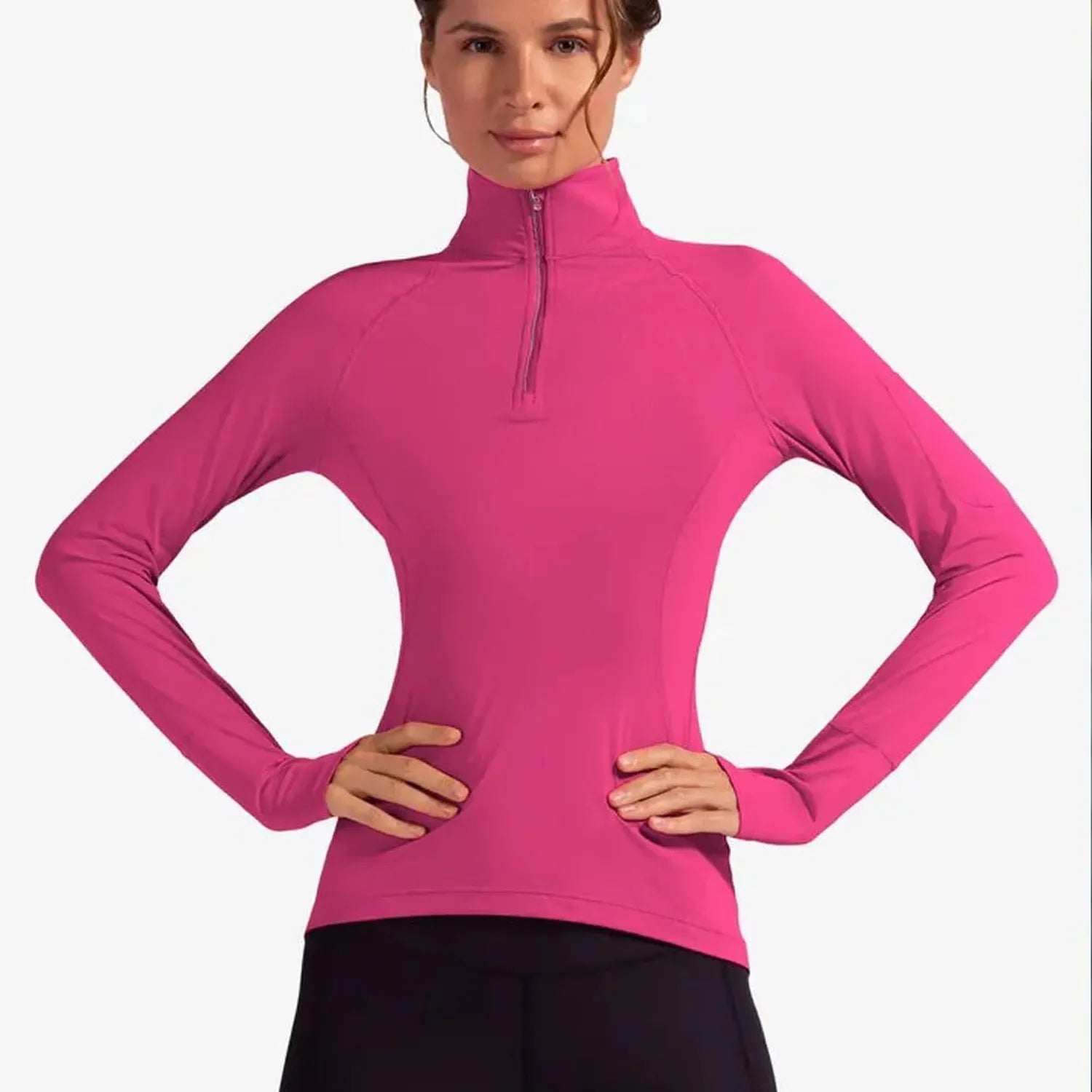 Women's Mock Zip Tennis Top-Apparel-BloqUV-94388-PASSION_PINK-L-Tennis Express