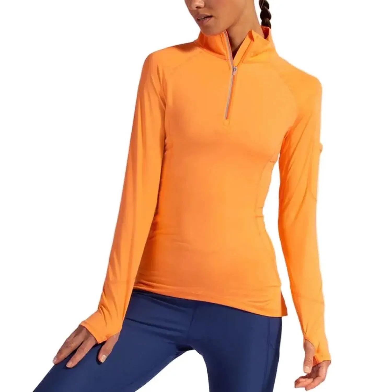 Women's Mock Zip Tennis Top-Apparel-BloqUV-94388-TANGERINE-L-Tennis Express