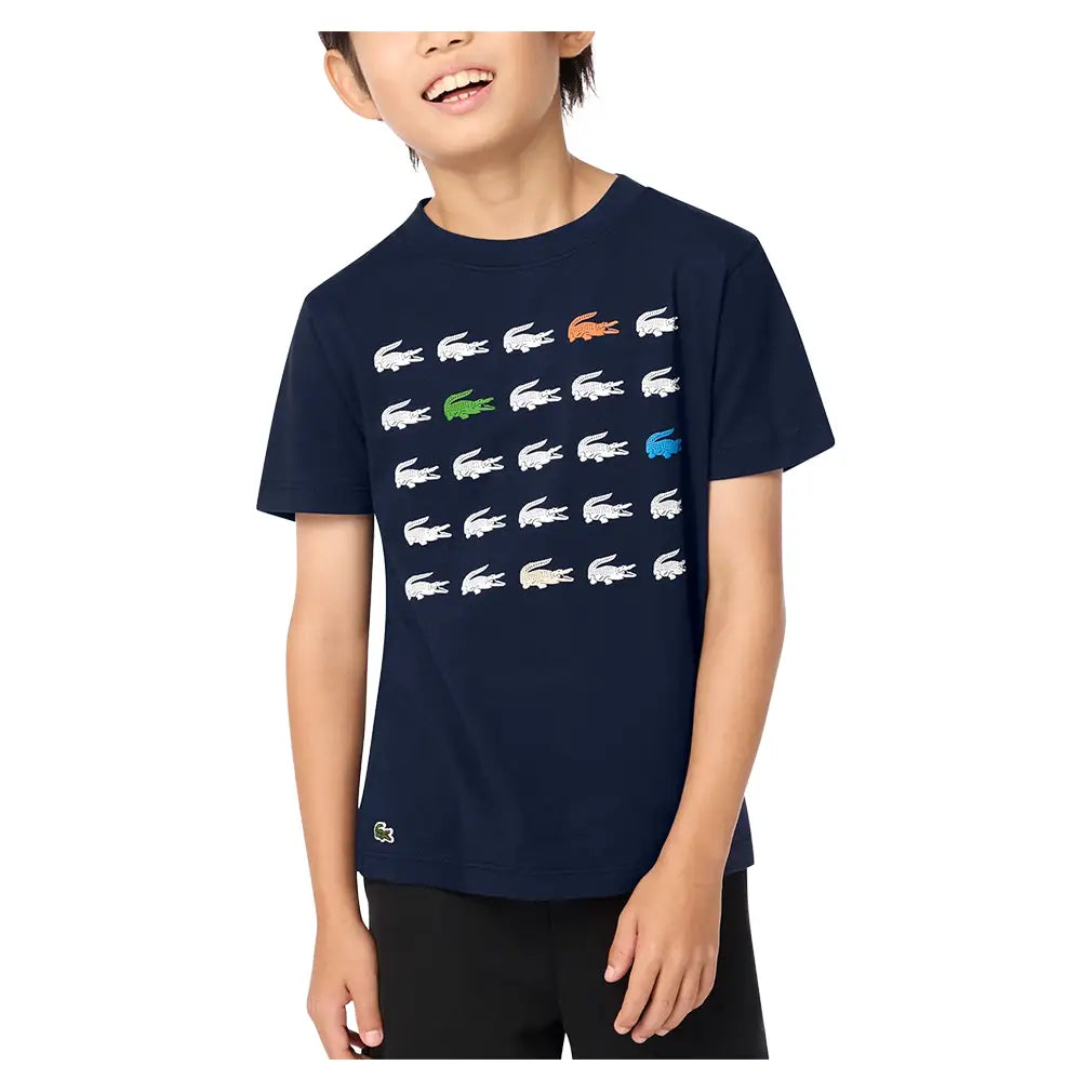 Boys' Croc Grid Tennis Tee-Apparel-Lacoste-947587-UGW-3-Tennis Express