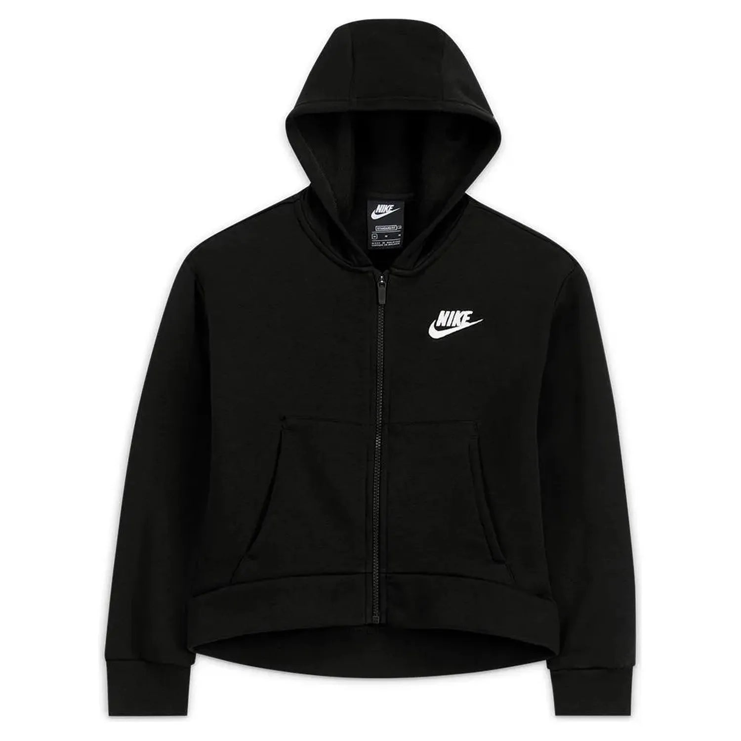 Girls' Sportswear Club Fleece Full-Zip Hoodie-Apparel-Nike-98774-010_BLACKWT-L-Tennis Express
