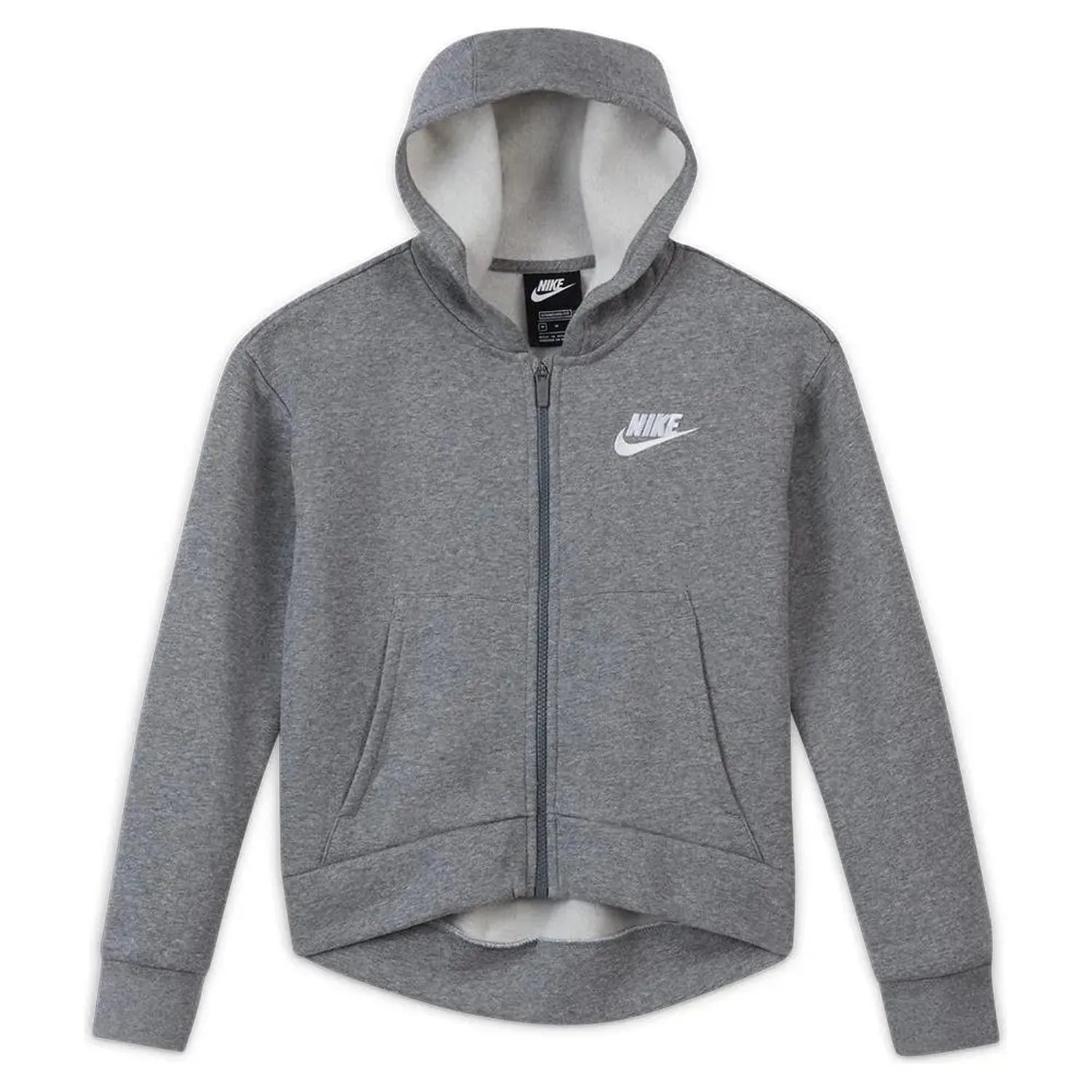 Girls' Sportswear Club Fleece Full-Zip Hoodie-Apparel-Nike-98774-091_CARBON_HTWT-L-Tennis Express