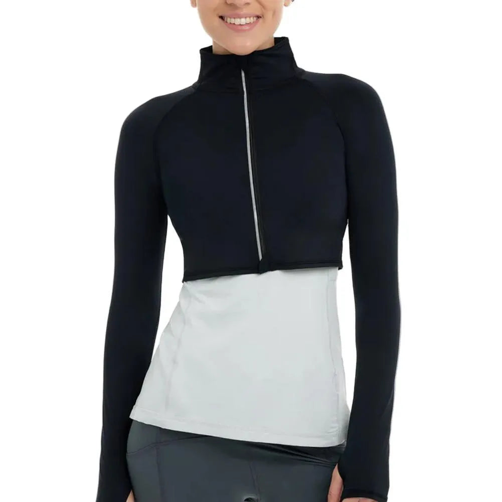 Women's Full Zip Tennis Crop Top-Apparel-BloqUV-99084-BLACK-L-Tennis Express