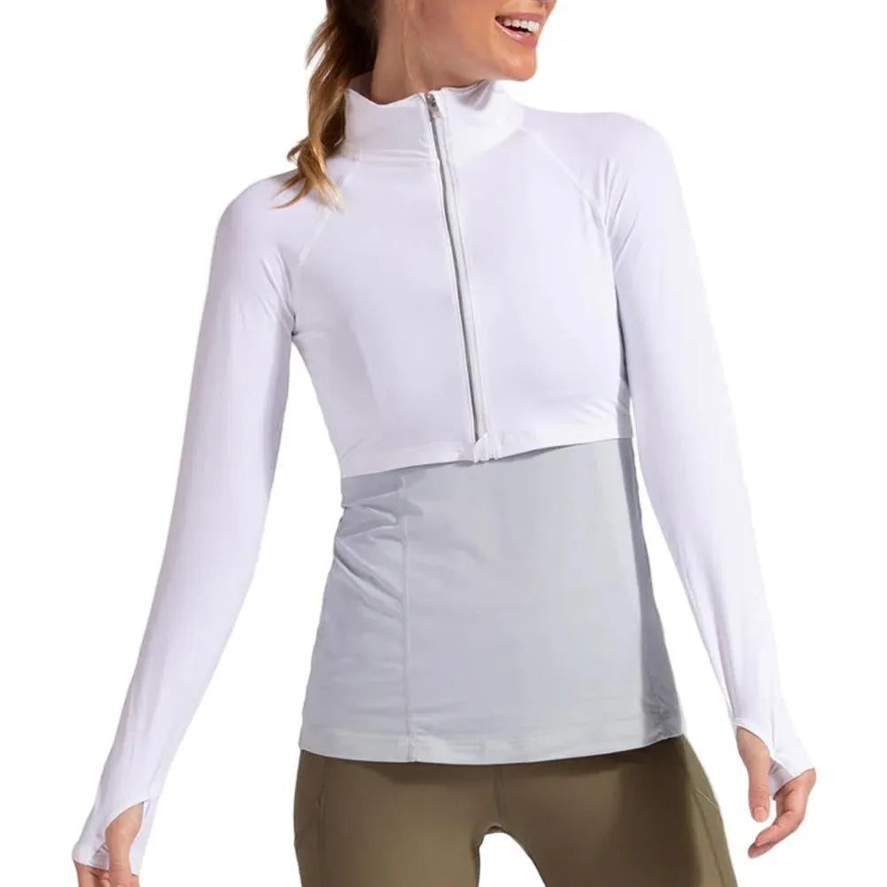 Women's Full Zip Tennis Crop Top-Apparel-BloqUV-99084-WHITE-L_61075373-b9b6-43d0-9ddd-23ccc6d494fa-Tennis Express