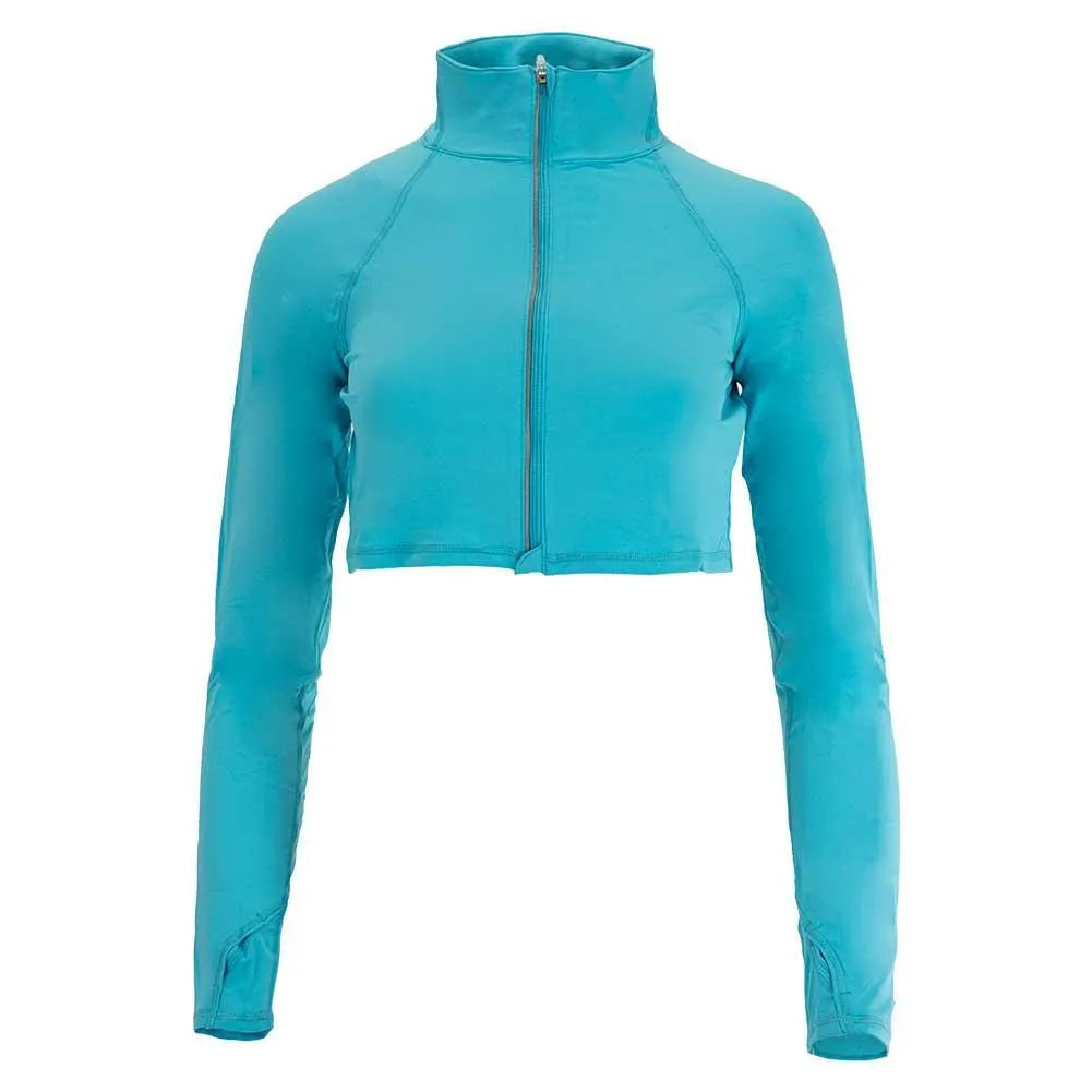 Women's Full Zip Tennis Crop Top-Apparel-BloqUV-99085-LT_TURQUOISE-L-Tennis Express