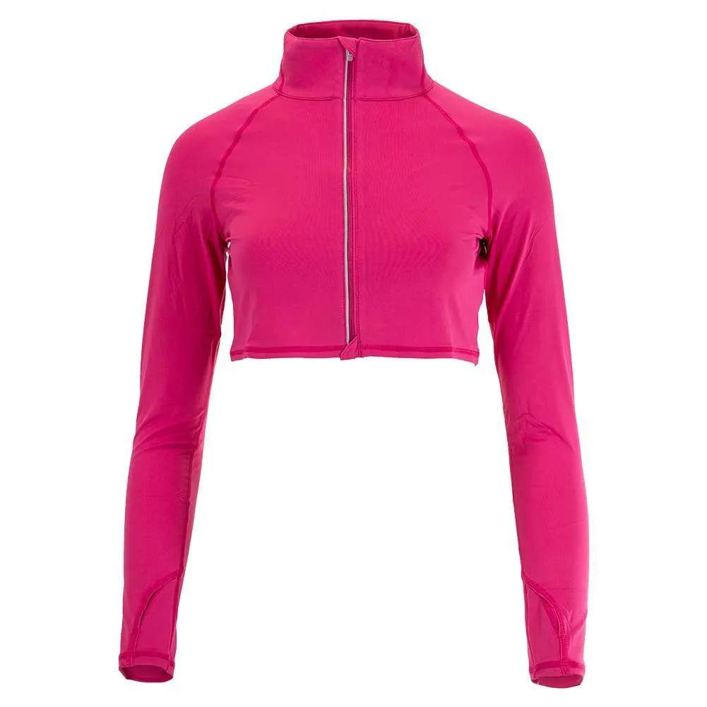 Women's Full Zip Tennis Crop Top-Apparel-BloqUV-99085-PASSION_PINK-L-Tennis Express