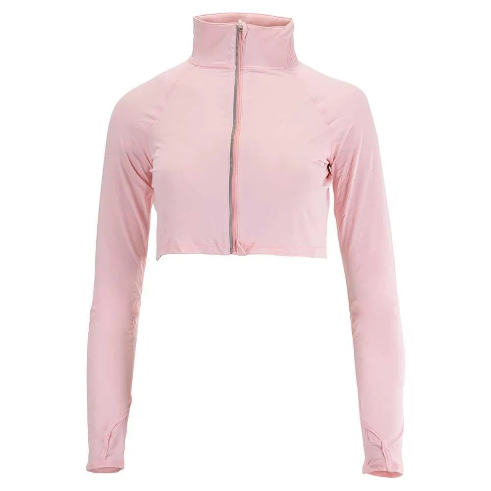 Women's Full Zip Tennis Crop Top-Apparel-BloqUV-99085-TICKLE_ME_PINK-L-Tennis Express