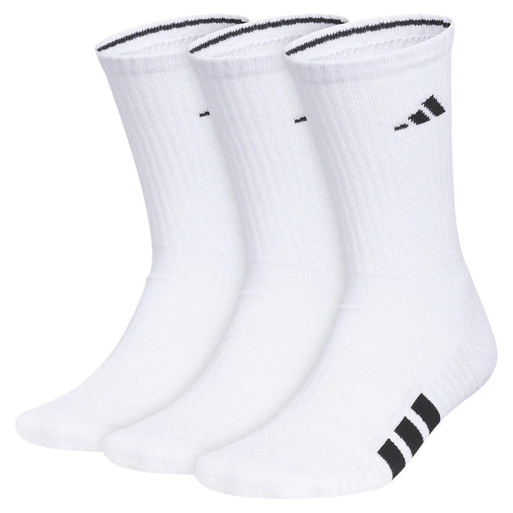 Men's Cushioned 4.0 Crew Socks 3 Pack White and Black,Socks,Adidas,White/Black,L,Tennis Express,A5162402