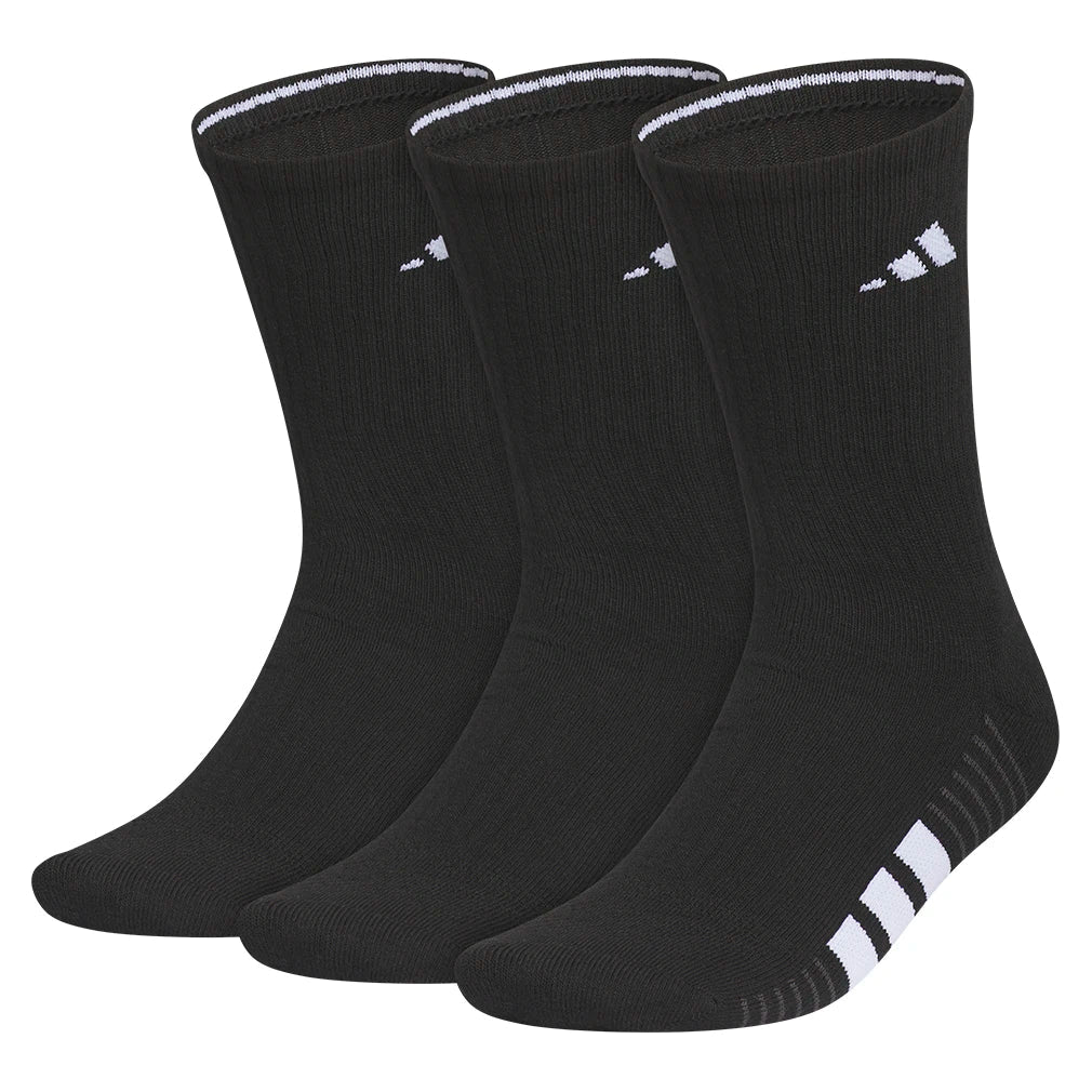 Men's Cushioned 4.0 Crew Socks 3 Pack Black and White,Socks,Adidas,Black/White,L,Tennis Express,A5162403