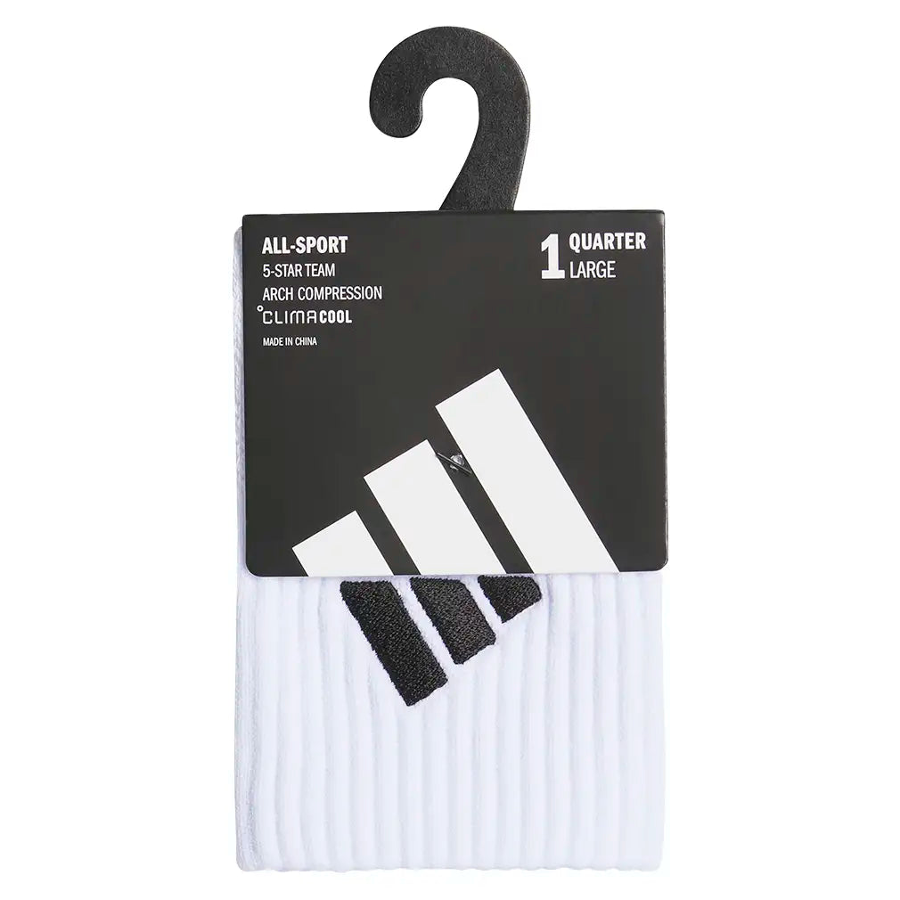 Men's 5 Star Team 3 Quarter Crew Socks White and Black,Socks,Adidas,,,Tennis Express,A5162865-4