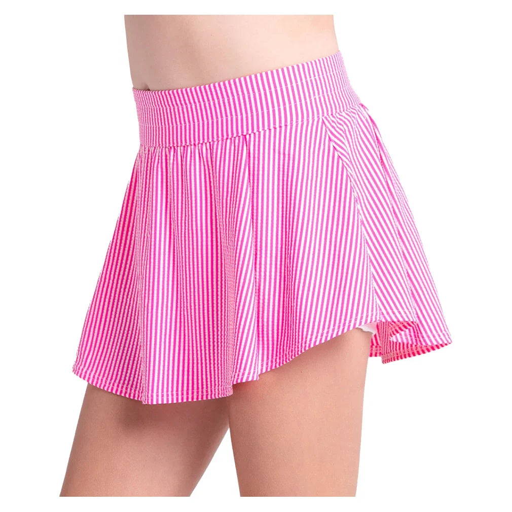 Girls' Lucky Seersucker Tennis Skort-Apparel-Lucky In Love-B175-666-2-Tennis Express