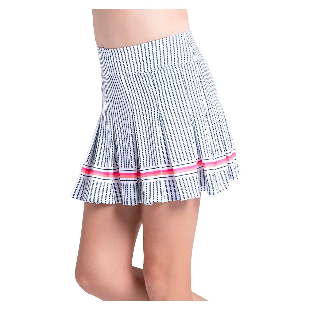 Girls' Pinstripe Pop Tennis Skort White-Apparel-Lucky In Love-B176-43G110-3-Tennis Express