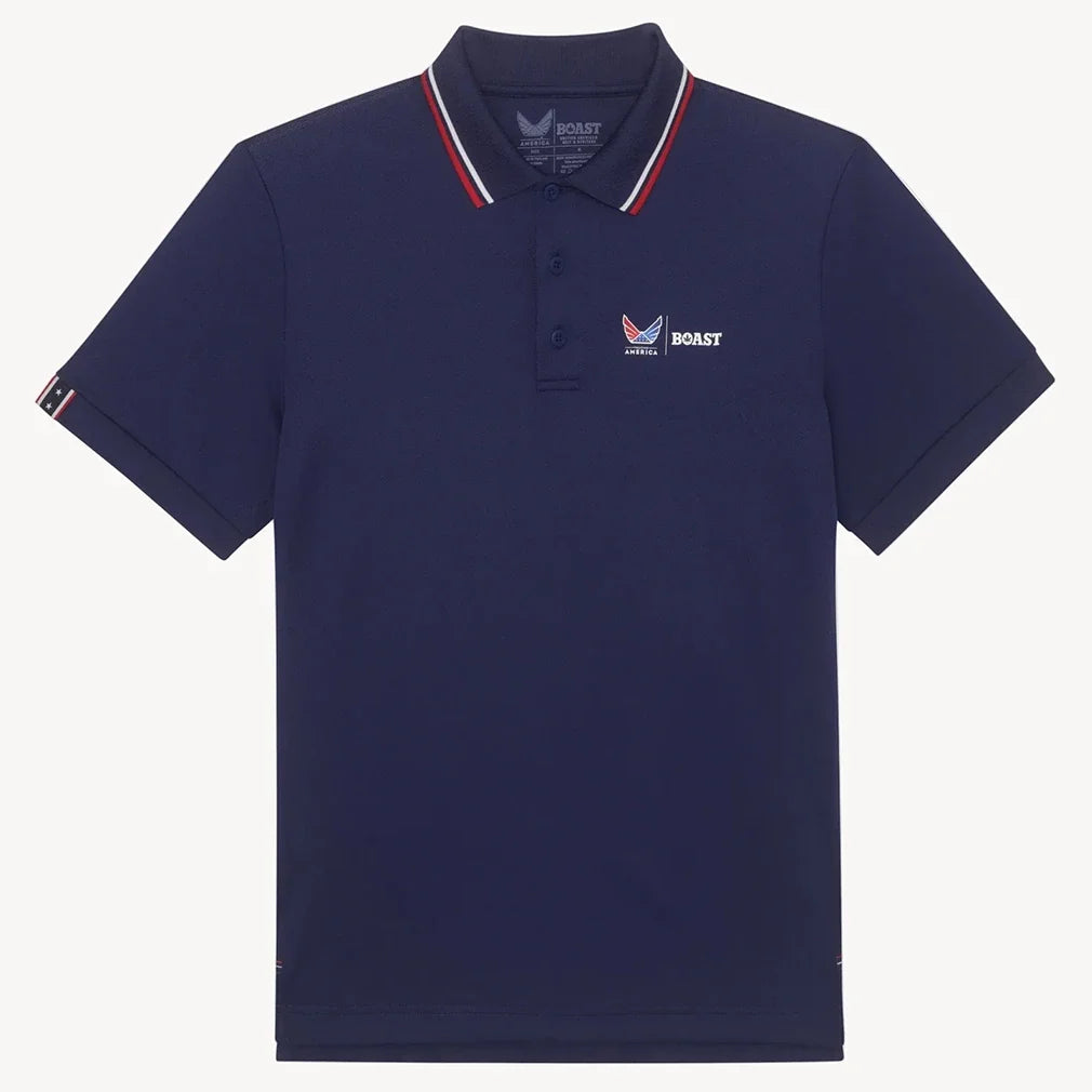 Men's BXV Performance Tennis Polo with Tipping,Apparel,Boast,Medieval Blue/Racing Red,S,Tennis Express,BVM13PO1-F26-Nvy