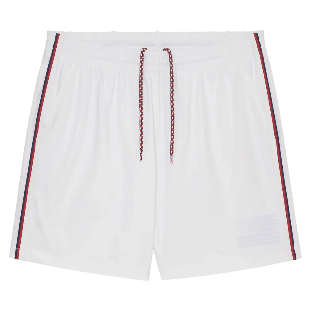 Men's BXV 7 Inch Tipped Court Tennis Short,Apparel,Boast,White/Racing Red,S,Tennis Express,BVM13SH9-F26-WT-1