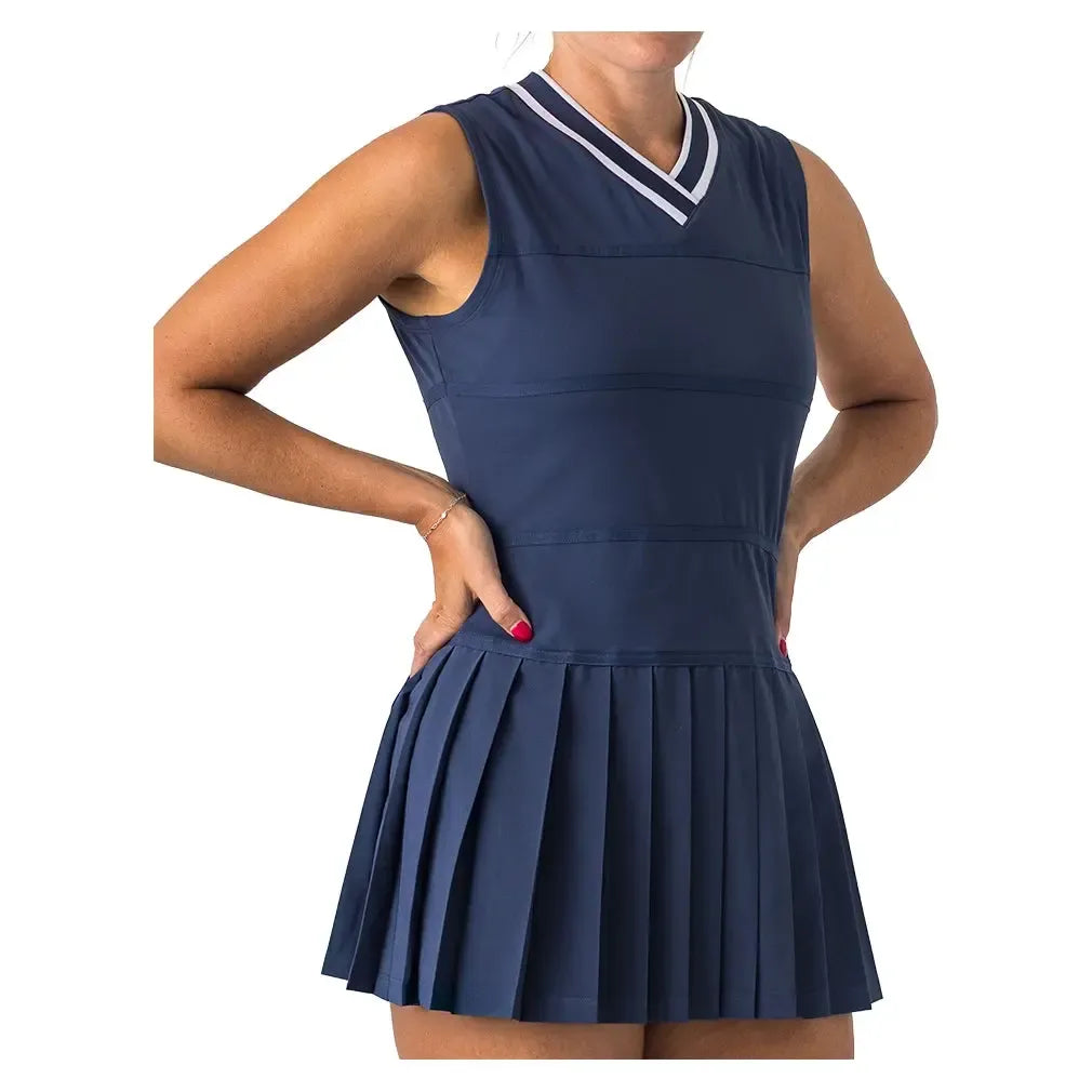 Women's V-Neck Tennis Dress-Apparel-Boast-BW52031-Navy1-Tennis Express