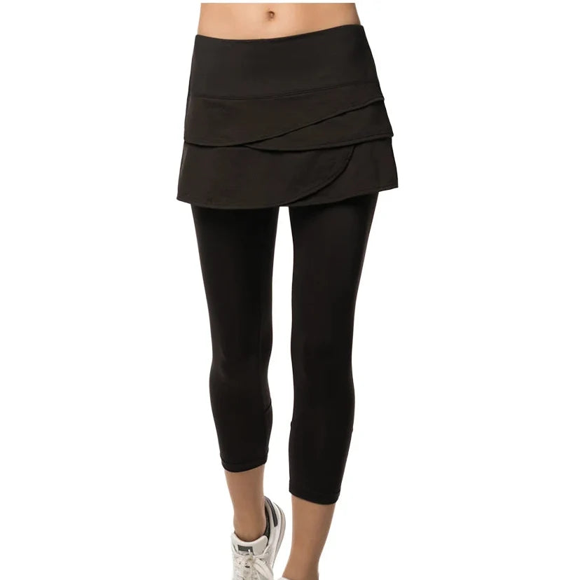 Women's Scallop Tennis Capri,Apparel,Lucky In Love,Black,XS,Tennis Express,CB11-B-1