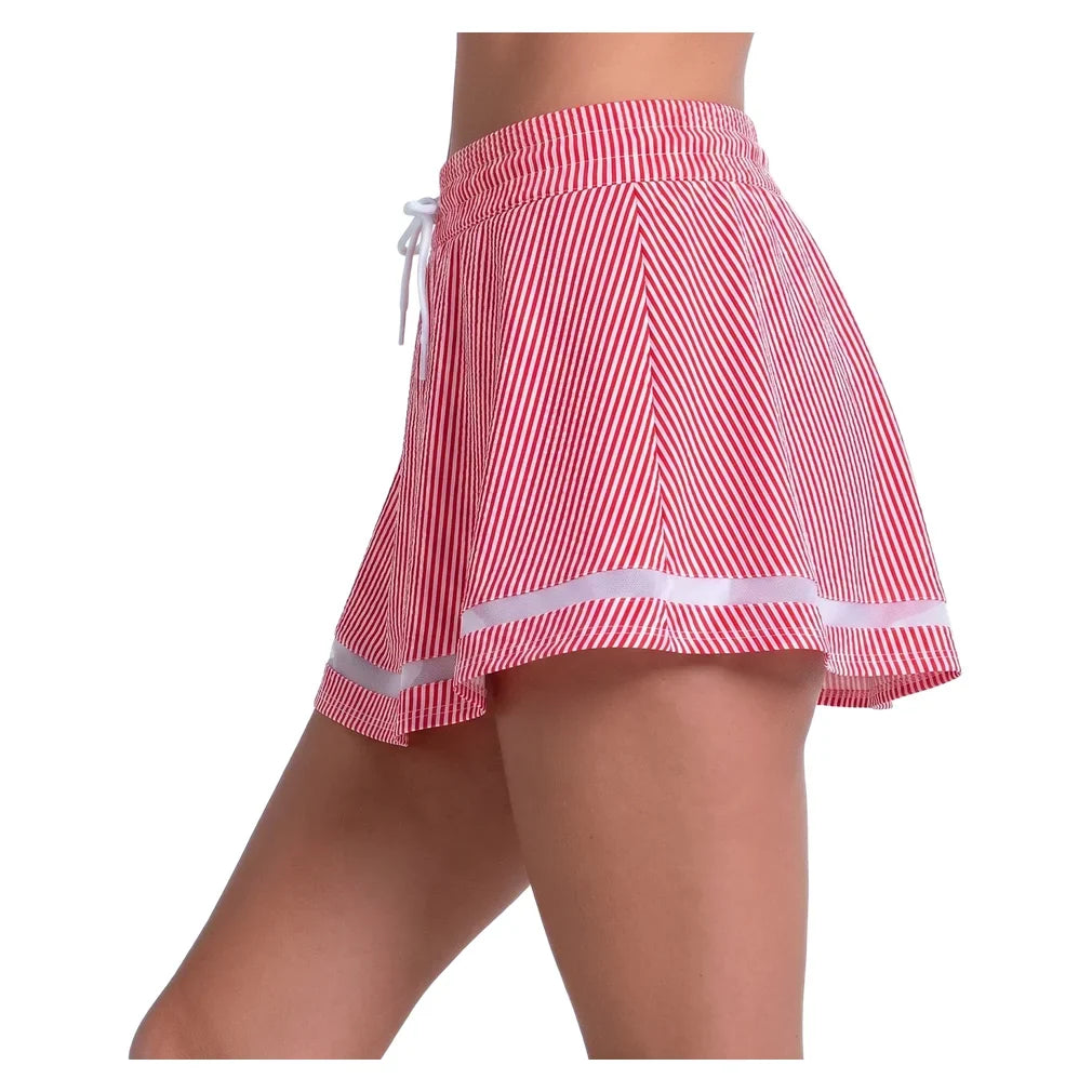 Women's High Waist Seersucker Tennis 13 Inch Skort Team Red, Lucky In Love, Tennis Express, CB822-603F26-1