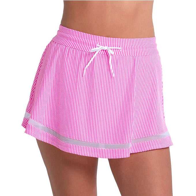 Women's High Waist Seersucker Tennis Skort,Apparel,Lucky In Love,666 Neon Pink,XS,Tennis Express,CB822-666