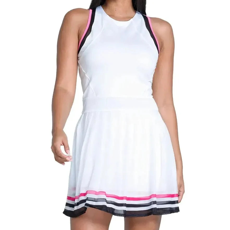Women's Kinetic Energy Tennis Dress White and Black-Apparel-Lucky In Love-CD35-75B121S25-Tennis Express