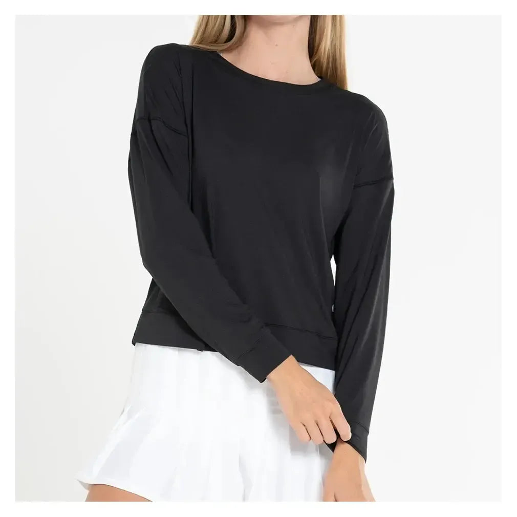 Women's LUV Hype Long Sleeve Tennis Top-Apparel-Lucky In Love-CT910-B-Black-Tennis Express