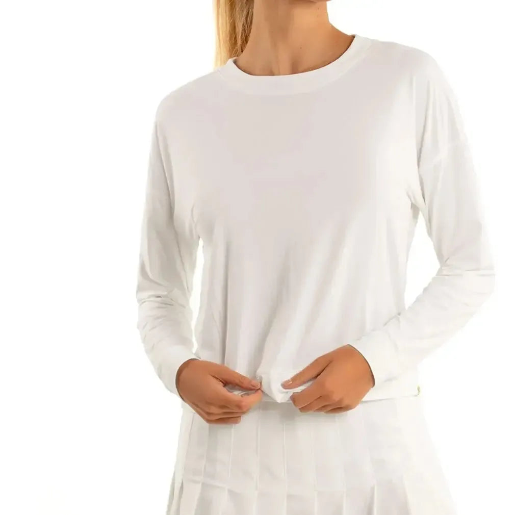 Women's LUV Hype Long Sleeve Tennis Top-Apparel-Lucky In Love-CT910-B-White-Tennis Express